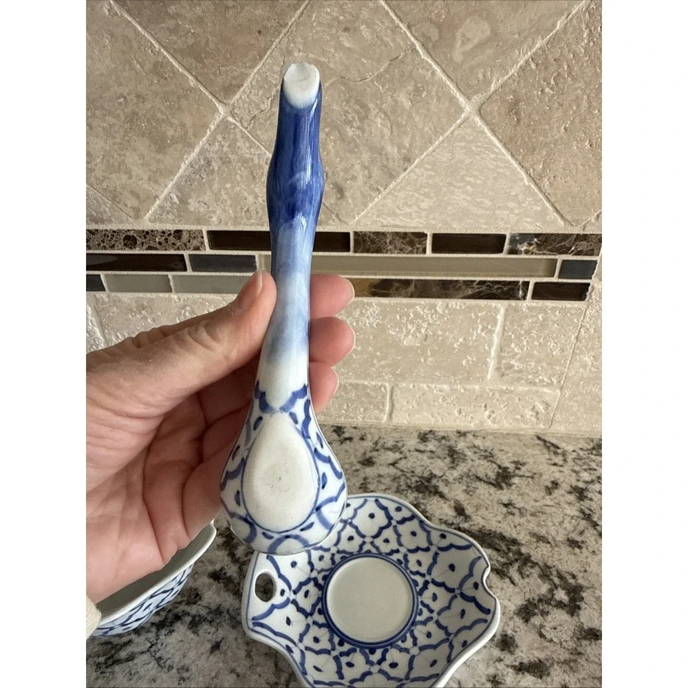 Unique Blue And White Sugar/Creamer Set With Duck Shaped Spoon